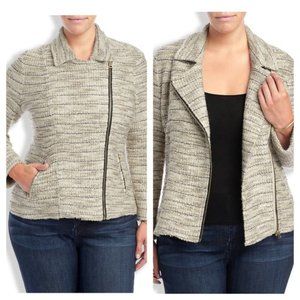 Lucky Brand Marled Moto Sweater Jacket Tan Asymmetric Zip Size 2X